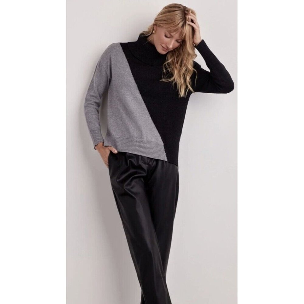 NWT Women's Ellen Tracy Black/Gray Colorblock Turtleneck Sweater Sz XL